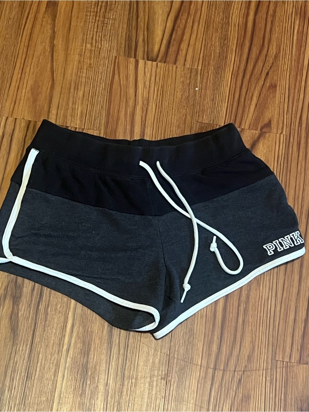 PINK Victoria's Secret Black & Charcoal Athletic Shorts with White Trim